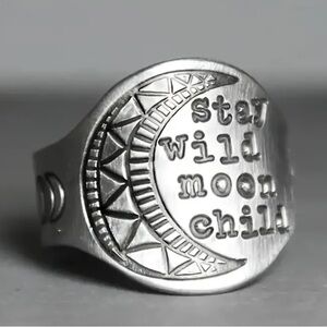 3/$20 Vintage Signet Ring Silver Plated Moon Carving - Stay Wild Moon Child